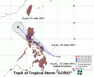 TS Gorio seen cutting across Luzon, west-northwest at 15kph