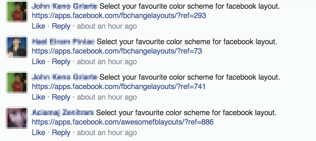 Facebook spam screenshot