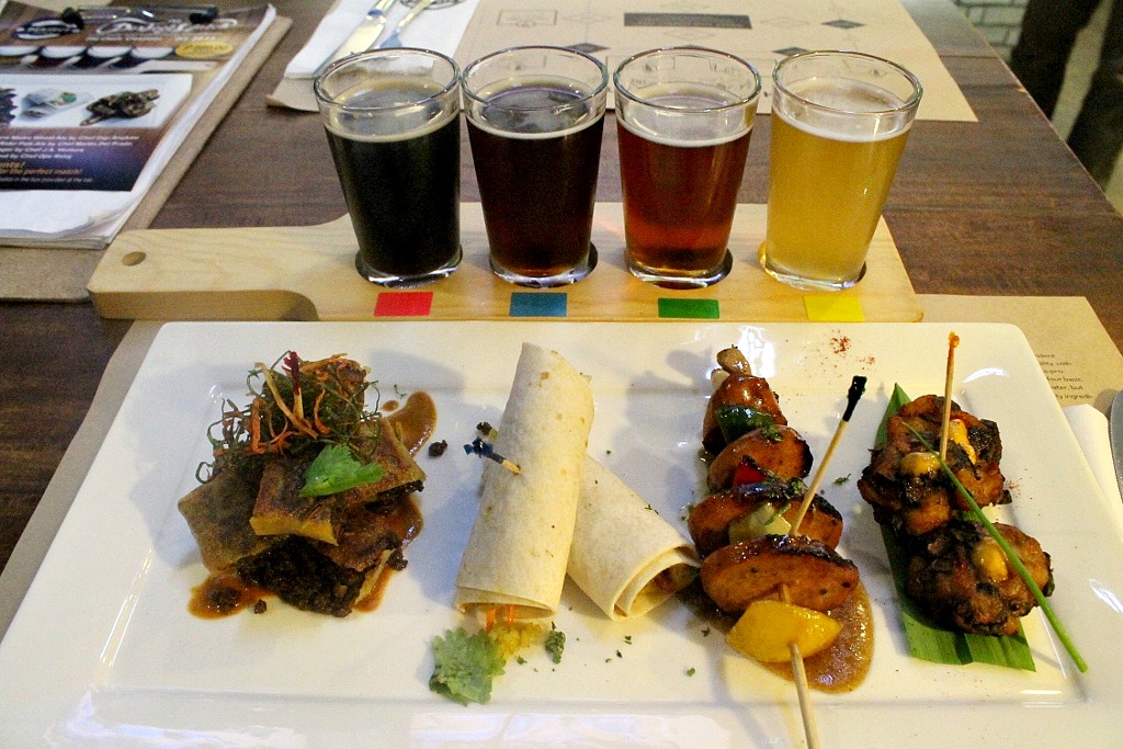 The four pairings were (from left): Murtabak paired with Katipunan Signal No. 1 Stout; Chorizo Filipino Tacos paired with Privo Praha Dark Lager; Sausage Kebab paired with Joeâs Brew Fish Rider Pale Ale; and Thai Fish Cakes paired with Joeâs Brew Sierra Madre Wheat Ale.