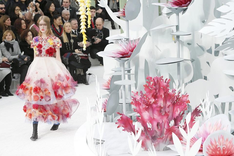 Lagerfeld's winter garden blooms for Chanel in Paris fashion week
