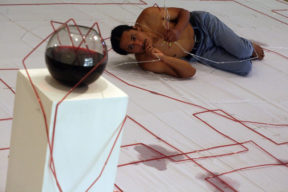 MET's 2015 artist in residence creates 'vascular map' with wine, very long  straw
