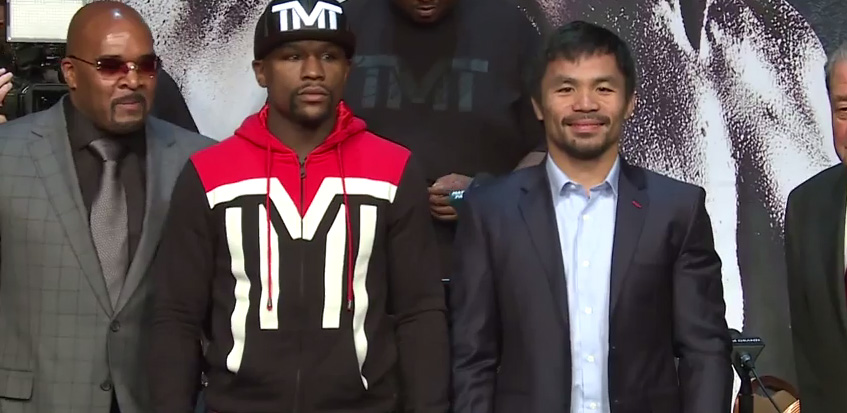 Floyd Mayweather and Manny Pacquiao during their pre-fight press conference in 2015. 