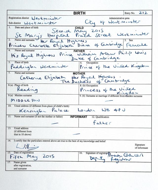 Look Princess Charlotte S Birth Certificate