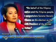  Saksi:  President Arroyo congratulates Obama