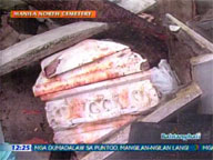 <b> QTV: </b> Tombs at Manila North Cemetery get flooded as 'Santi' hits RP