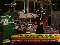 SUV crushed between bus, dumptruck; 1 dead