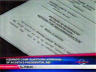   QTV:   Aquino camp questions approval of KBL bet's presidential bid