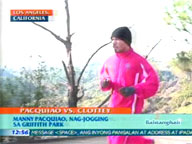 <b> QTV: </b> Manny Pacquiao jogs in Griffith Park in Los Angeles CA