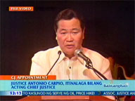 <b> QTV: </b> Puno appoints Antonio Carpio as acting chief justice
