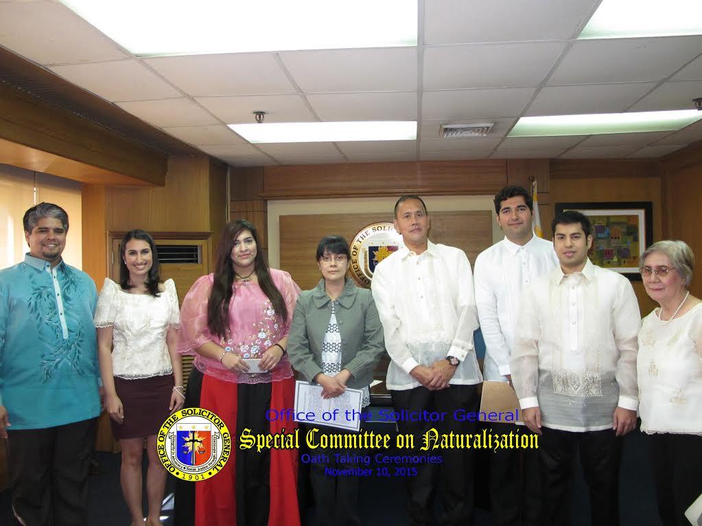 Successful applicants for naturalization as Filipino citizens under R.A. 9139 with Asst. Solicitor General and SCN Executive Director Hon. Vida G. San Vicente (fourth from right).