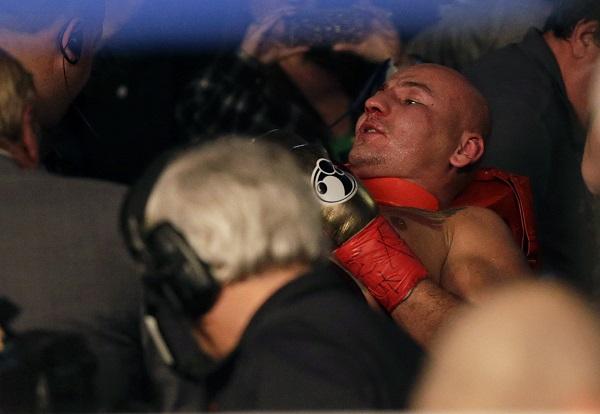 Artur Szpilka is taken off on a stretcher after being knocked out by Deontay Wilder. Reuters