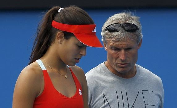 File photo of Ivanovic of Serbia talking to coach Sears during a practice session before the Australian Open tennis tournament in Melbourne. REUTERS