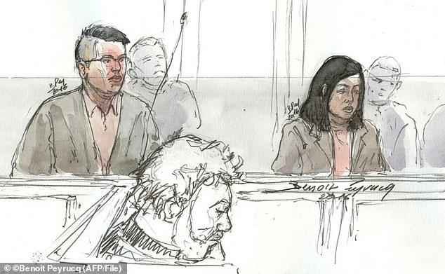 A Chinese couple accused of killing and dismembering the parents of a baby that had died in the babysitter's care, are pictured in a court sketch during their trial in Paris on January 19, 2016. AFP 