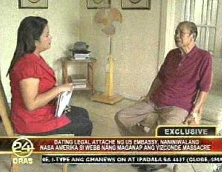 A screen grab from a 24 Oras file footage shows Lauro Vizconde being interviewed by GMA News reporter Sandra Aguinaldo