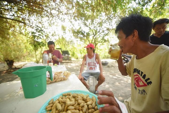 The Passion play actors celebrate after a successful performance. RUSTON BANAL