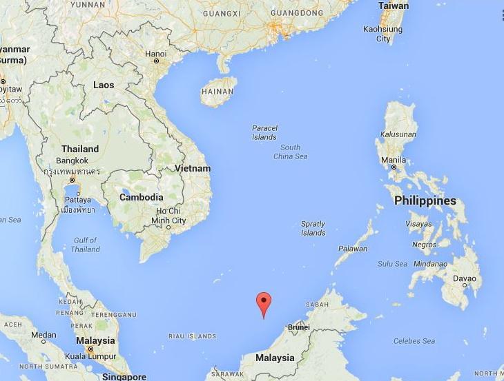 Pin shows location of Luconia Shoals.