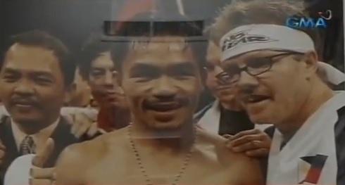 Then rising ring star Pacquiao with trainer Freddie Roach (right)