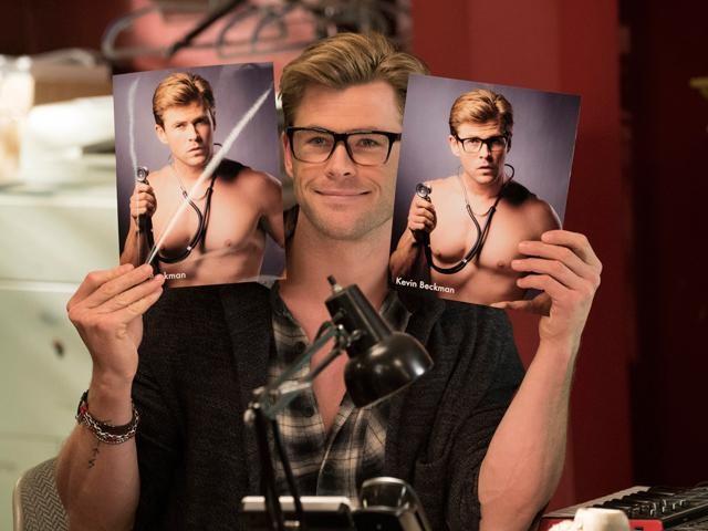Chris Hemsworth is the team's loveably dim receptionist, Kevin