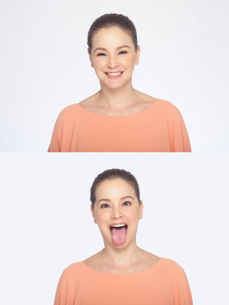 Vivien Tan demonstrates a Funny Face Yoga breathing exercise, which involve...