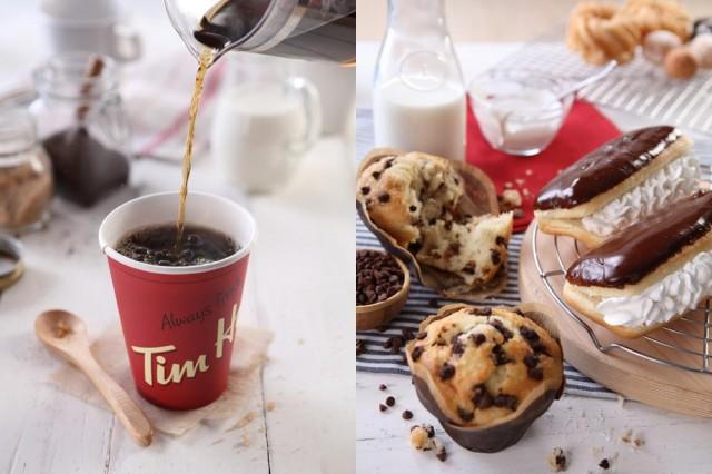 Brewed coffee, muffin and chocolate eclair. Photo: Tim Hortons.