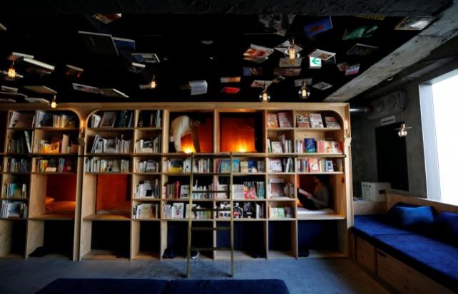 Cabins are seen inside "Book And Bed", a bookshop-themed capsule hotel, in Tokyo, Japan. Photo: REUTERS/Toru Hanai.