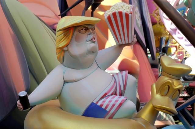 A figure of a Fallas monument pictures U.S. President Donald Trump during the Fallas festival in Valencia, Spain March 16, 2017. Photo: REUTERS/Heino Kalis.