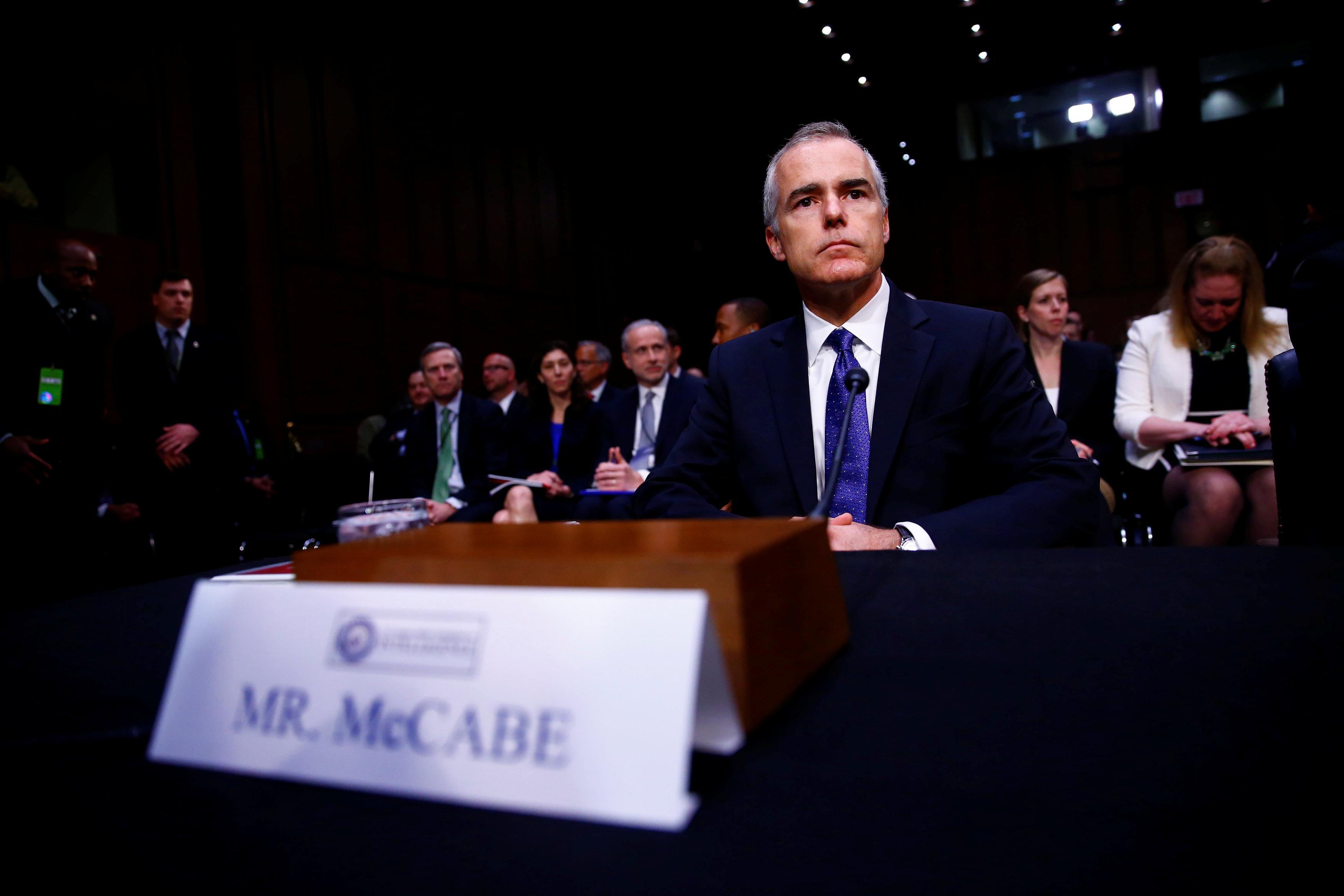 File photo of former FBI Director Andrew McCabe as he waits to testify before the U.S. Senate Select Committee on Intelligence on Capitol Hill in Washington, U.S. May 11, 2017. REUTERS