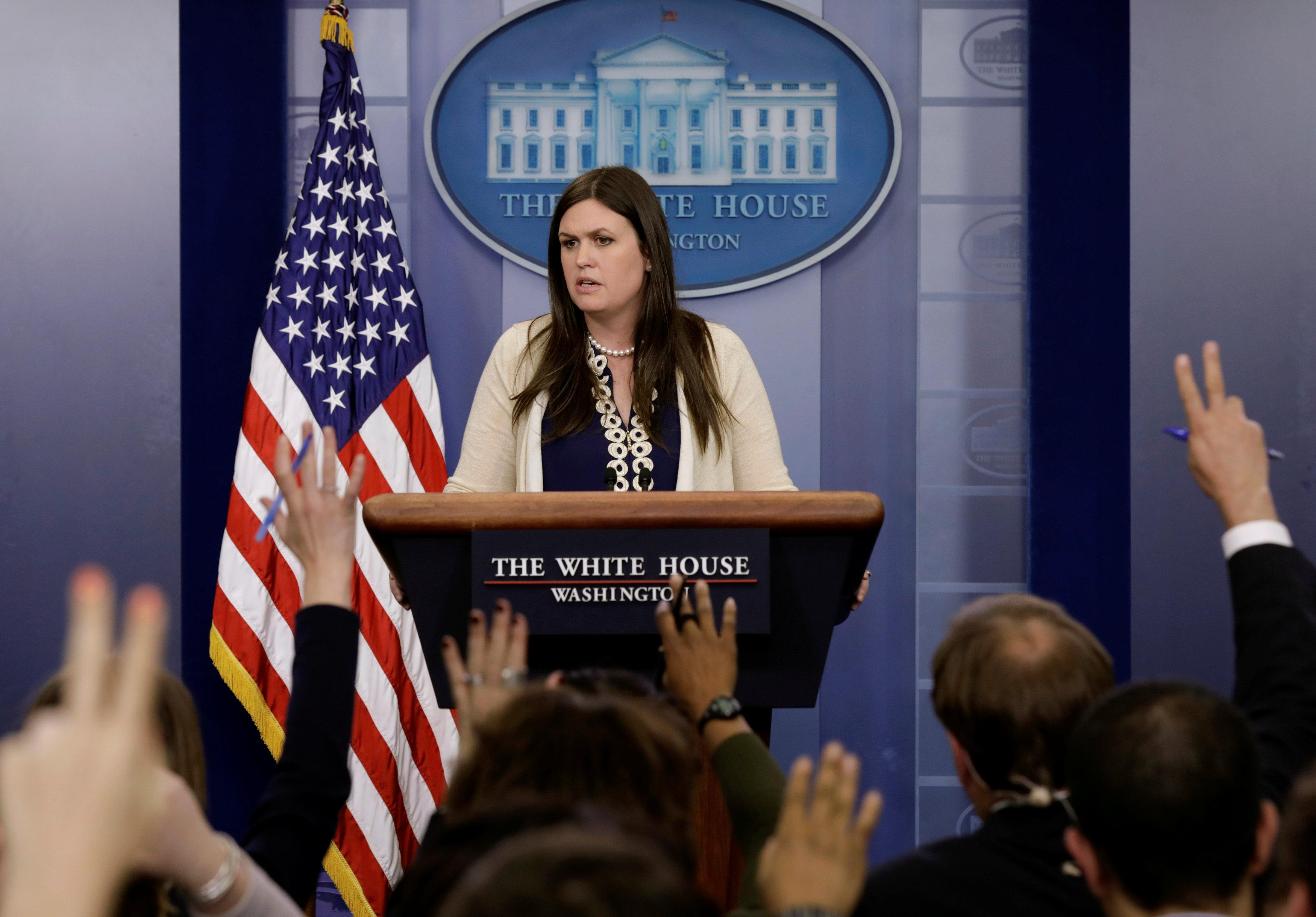 White House spokeswoman Sarah Sanders holds a press briefing at the White House in Washington, U.S., May 10, 2017. REUTERS/File photo