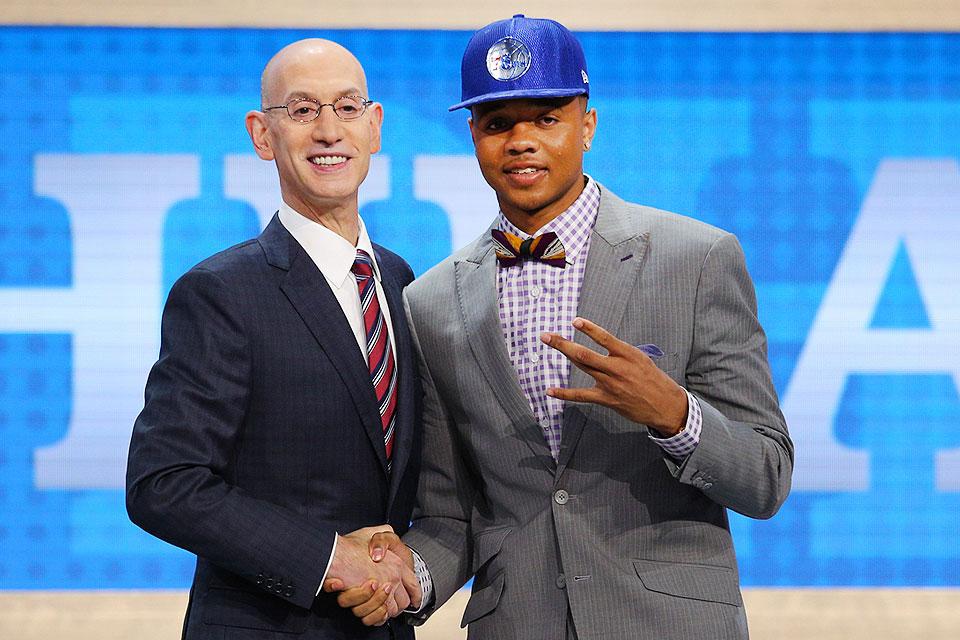 Markelle Fultz (Washington) is introduced by NBA commissioner Adam Silver as the number one overall pick to the Philadelphia 76ers in the first round of the 2017 NBA Draft at Barclays Center in Brooklyn, NY on Thursday, June 22, 2017. Reuters/Brad Penner-USA TODAY Sports