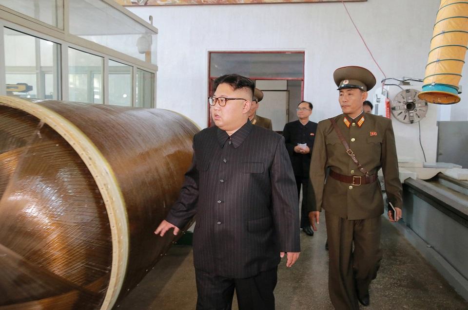 North Korean leader Kim Jong-Un looks on during a visit to the Chemical Material Institute of the Academy of Defense Science in this undated photo released by North Korea's Korean Central News Agency (KCNA) in Pyongyang on August 23, 2017. Reuters