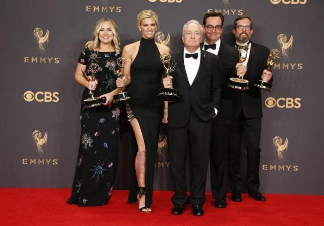 69th Primetime Emmy Awards. Lorne Michaels (C) and the SNL team accept the award for Outstanding Variety Sketch Series for "Saturday Night Live". REUTERS/Lucy Nicholson