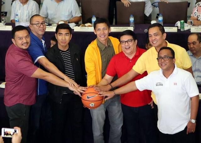 Coaches of participating universities at the UAAP press conference held Monday. Photo by KC Cruz