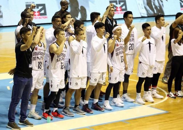 The UP Fighting Maroons after winning against the UE Red Warriors on Sunday, Sept 17, 2017. Photo by KC Cruz