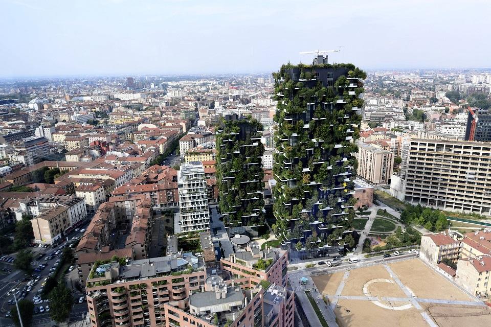 A picture taken on September 6, 2017 shows a view of the Bosco Verticale (Vertical Forest) in the Porta Nuova area in Milan. Miguel Medina/AFP