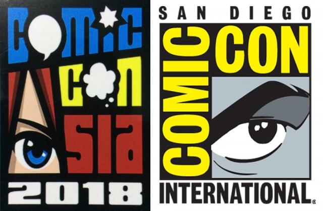 The ComicCon Asia logo and the SDCC logo.