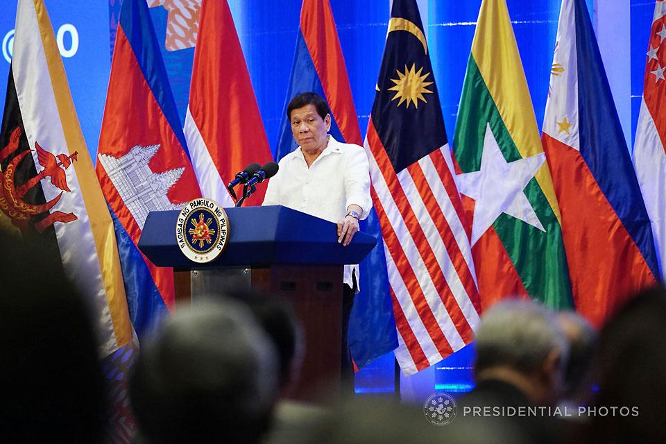 President Rodrigo Duterte, in his speech during the High Level Forum on ASEAN @50 at the Conrad Manila Hotel in Pasay City on Thursday, October 19, 2017, states that the Philippines is currently on the right track on the issue of the South China Sea dispute claiming that the country has avoided any confrontational talks with the parties involved. King Rodriguez/PPD 