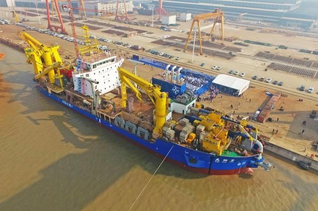 This photo taken on November 3, 2017 shows the ship Tian Kun Hao being launched at a port in Qidong in China's eastern Jiangsu province. Str/AFP
