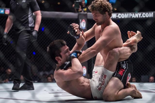 ONE welterweight champion and former Olympic wrestler Ben Askren dominated former ONE lightweight champion Shinya Aoki in the main event of &acirc;ONE: Immortal Pursuit&acirc; Friday night at Singapore Indoor Stadium in Singapore. PHOTO BY ONE CHAMPION