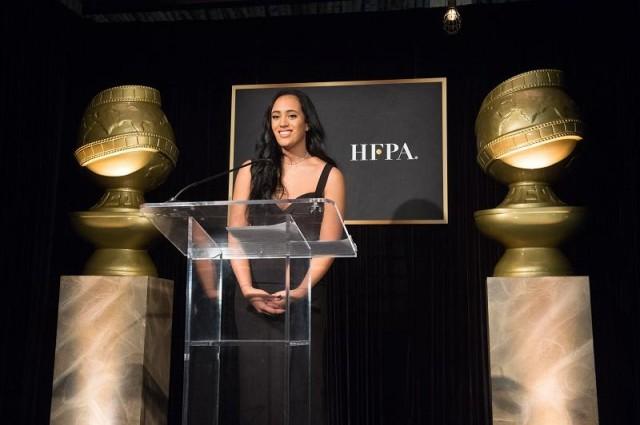 Simone Johnson giving a speech as the first Golden Golbe ambassador. Photes courtesy of Janet Susan R. Nepales/HFPA