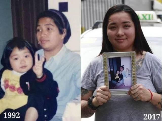 (L-R): An old photo of Yuki with her mom. 28-year-old Yuki holding up the photo.