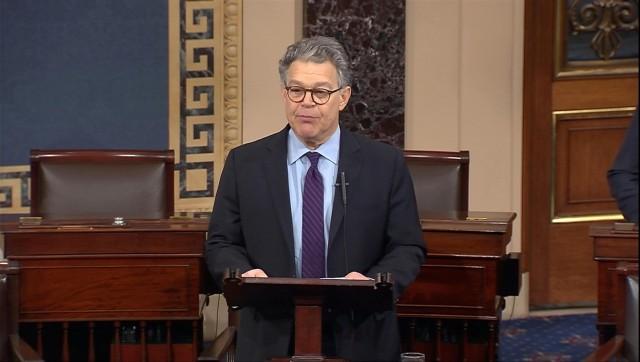 U.S. Senator Al Franken (D-MN) announces his resignation while addressing allegations of sexual misconduct as he speaks on the floor of the Senate in this still image taken from video on Capitol Hill in Washington, U.S., December 7, 2017. SENATE TV/Handout via REUTERS