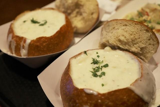 Aside from clam chowder, Boudin Bakeryâ€™s sourdough bread can be eaten with other soups and stews like Chicken Pot Pie, Rustic Tomato, and Butternut Squash.