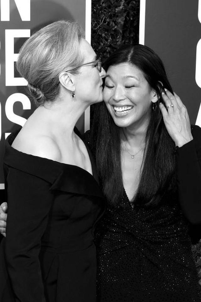 Hollywood Insider Golden Globes Meryl Streep and activist Ai-jen Poo, National Domestic Workers Alliance director. Photo: Filbert D. Kung