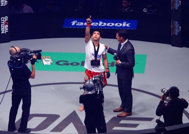 The young Joshua Pacio shortly after winning against China's Lan Ming Qiang. Photo: KC Cruz