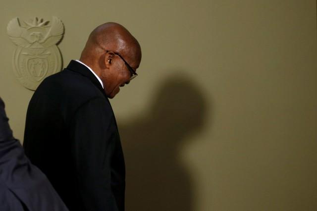 South Africa's President Jacob Zuma leaves after announcing his resignation at the Union Buildings in Pretoria, South Africa, February 14, 2018. REUTERS/Siphiwe Sibeko
