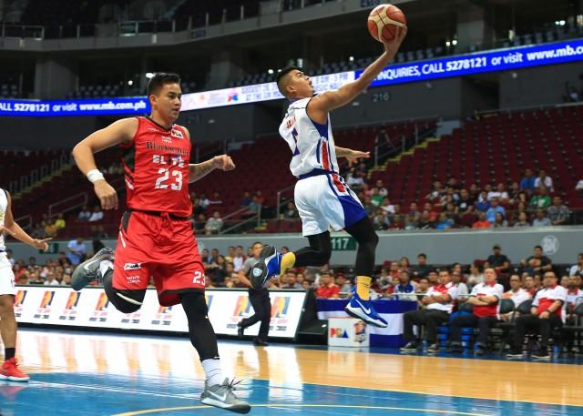 Jio Jalalon of Magnolia goes for a layup against Blackwater during their game in the 43rd PBA Philippine Cup in MOA Arena on Friday. PHOTO BY KC Cruz