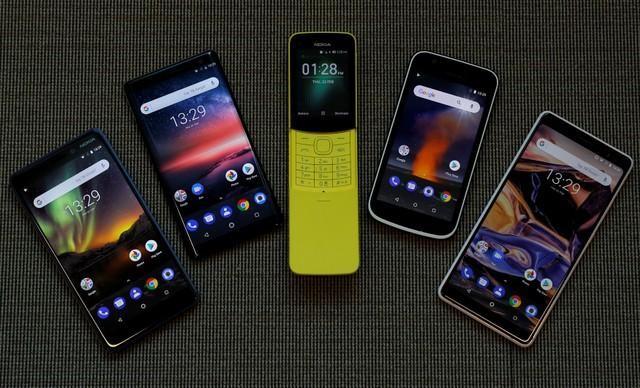 The New Nokia 6, Nokia 8 Sirocco, Nokia 8110, Nokia 1 and the Nokia 7 Plus are seen at a pre-launch event in London, Britain February 22, 2018. Picture taken February 22, 2018. REUTERS/Peter Nicholls