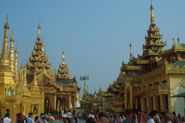 The Shwedagon Pagoda, one of the most sacred pagodas in Myanmar, towers over most of Yangon.
