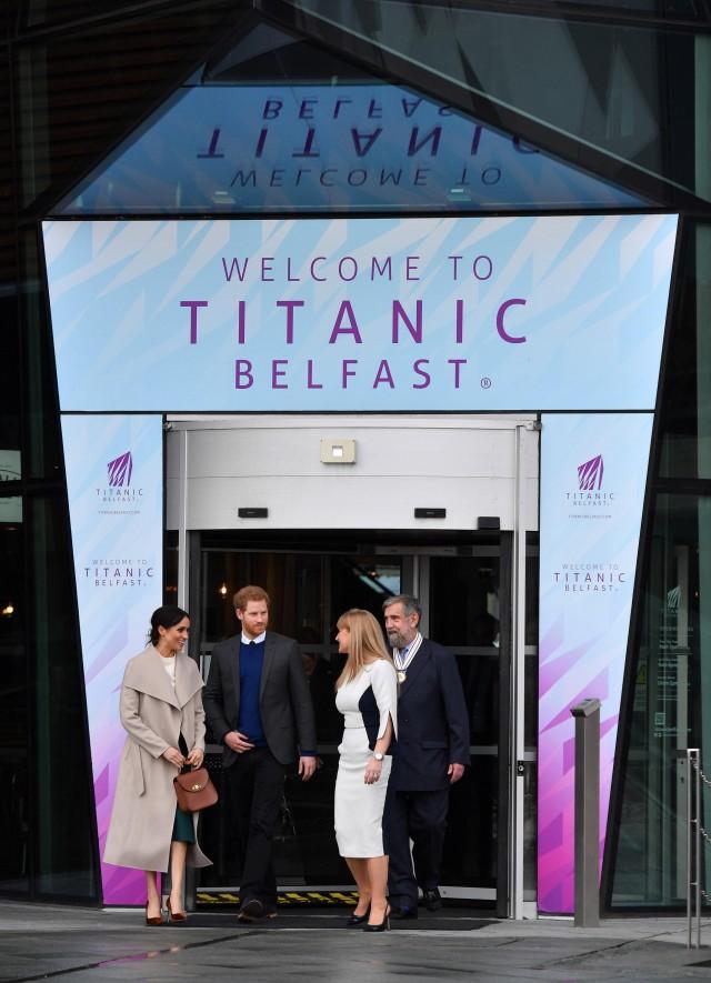 Prince Harry and Meghan Markle visit Titanic Belfast maritime museum in Belfast, Northern Ireland March 23, 2018. Joe Giddens/Pool via REUTERS