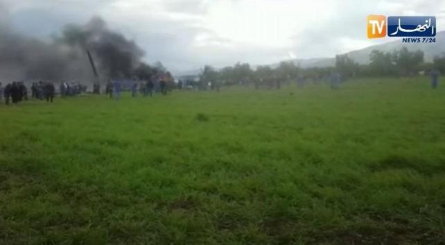 Smoke rises at the scene where a plane crashed into a field outside Algiers, Algeria April 11, 2018 in this still image taken from a video. ENNAHAR TV/Handout/ via REUTERS